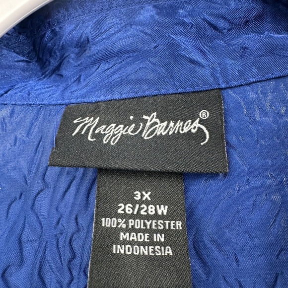 Maggie Barnes Womens Textured Boho Button Top Sz 3X Artsy Ruffle Cuff Royal Blue - Picture 3 of 7